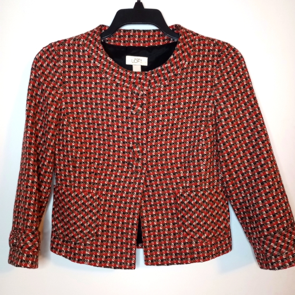 Loft Wool Jacket Blazer 4 Button Tweed Classic - image 1